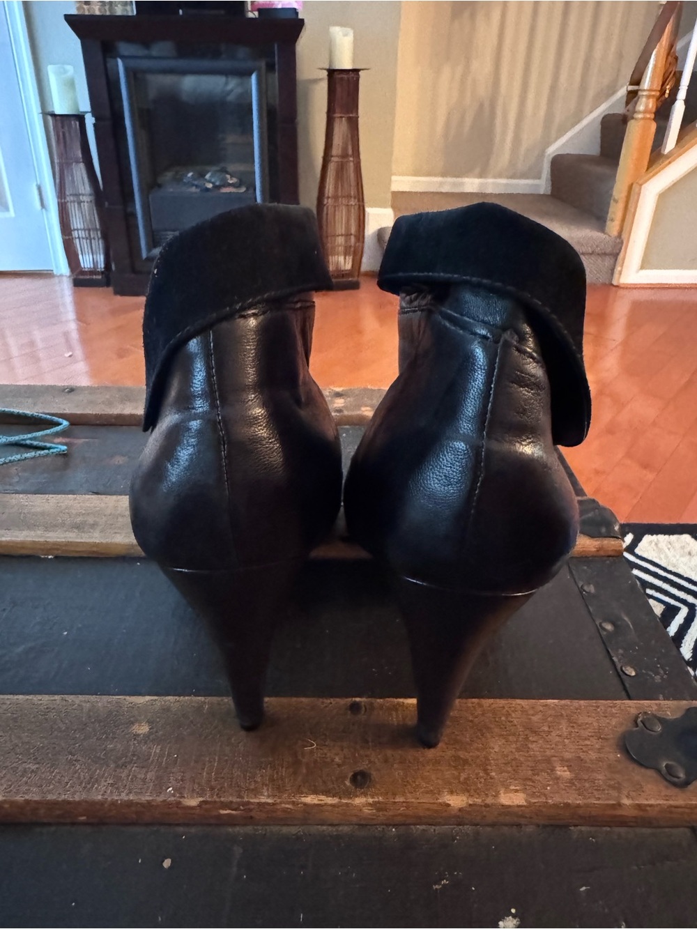 Coach Annika Heeled Leather Ankle Bootie A3506 Fold-Over Suede Cuff 8 - Picture 3 of 5